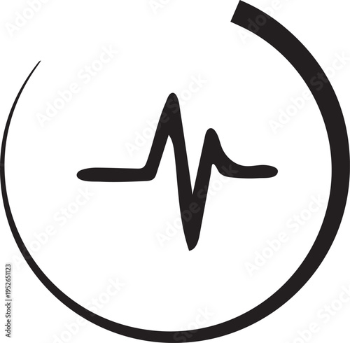 A silhouette of a stylized heartbeat symbol within a partial circle