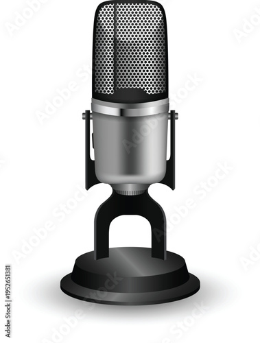 Professional silver condenser microphone on black desk stand isolated vector