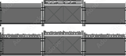 Realistic metallic mesh fence for garden and house protection vector