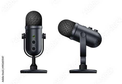 Realistic silver microphone on for stand digital audio media vector