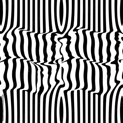 A black and white striped pattern with wavy lines illustration
