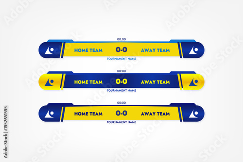 Blue yellow set of banners for sports TV broadcast of the game football