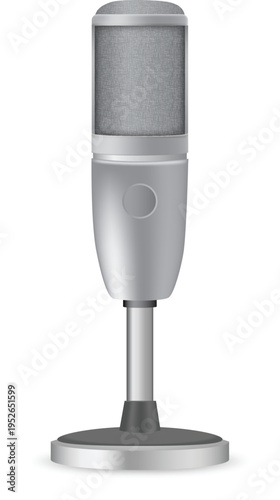 Silver condenser microphone icon for music and media production vector