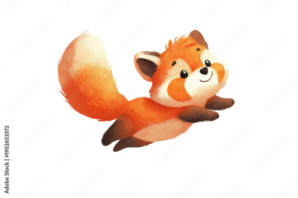 Fototapeta premium Cute Cartoon Fox Cub Leaping with Joy