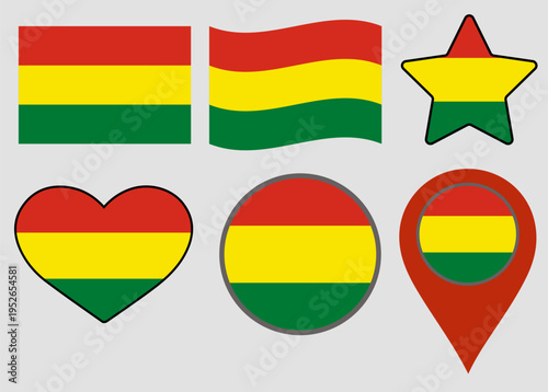 bolivia flag set vector
Vector set of flags in various shapes round, star, wavy, heart