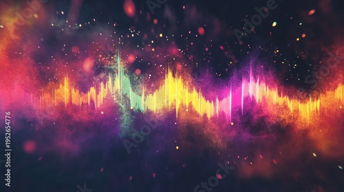 Abstract, colorful sound waves in a dark, cosmic background