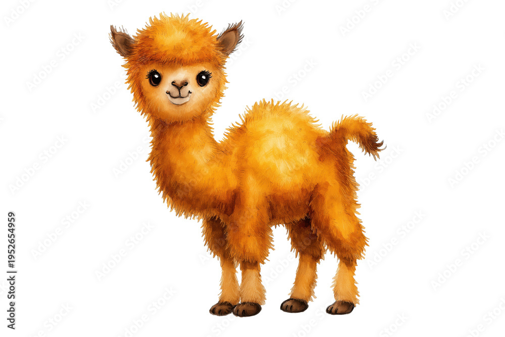 Naklejka premium Adorable Baby Llama or Alpaca with Fluffy Orange Fur