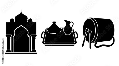 Eid Icons Mosque, Food, and Drum