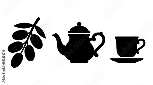Islamic icons Olive branch, teapot, and teacup