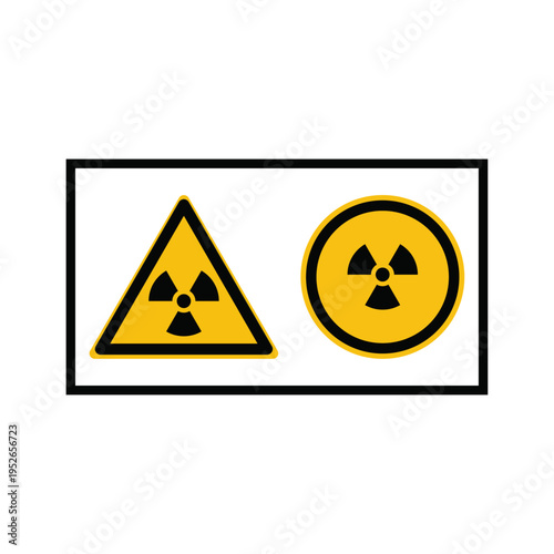 Radioactive Radiation Warning Sign Set Yellow Triangle and Circle Hazard Symbol ISO Safety Label Vector