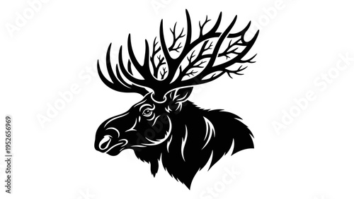 Majestic Moose Head Silhouette with Antlers Like Tree Branches