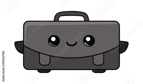 Cute kawaii cartoon briefcase character with smiling face