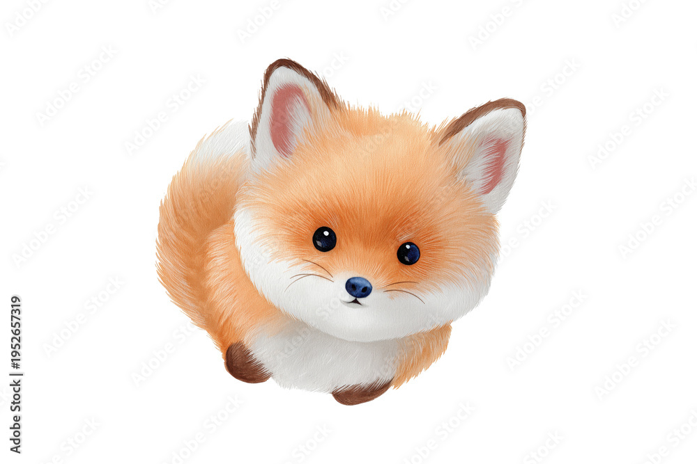 Obraz premium Fluffy and Round Baby Fox Curled Up Sweetly