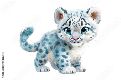 Adorable Snow Leopard Cub with Piercing Blue Eyes