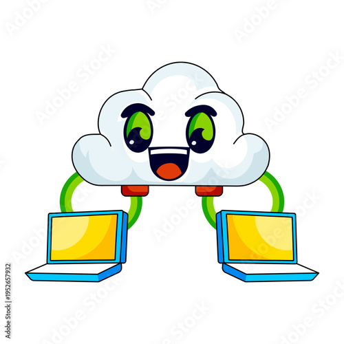 A flat style illustration showing cloud syncing
