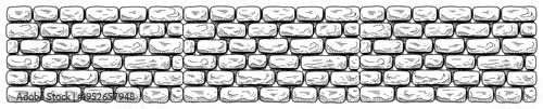 Hand drawn panoramic stone wall boundary in vintage engraving style for architectural background