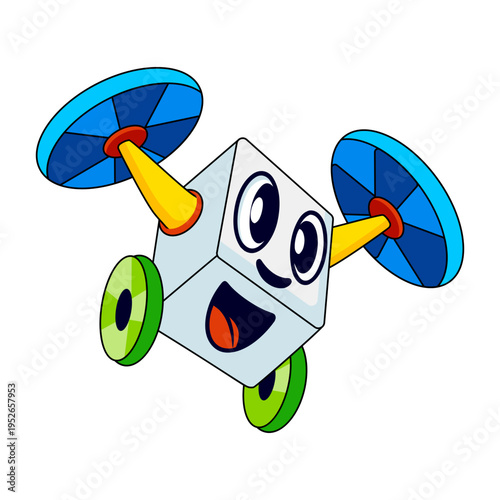 A flat style illustration showing drone hovering
