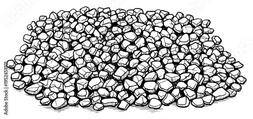 Hand drawn vintage engraving of a large pile of gravel stones and pebbles