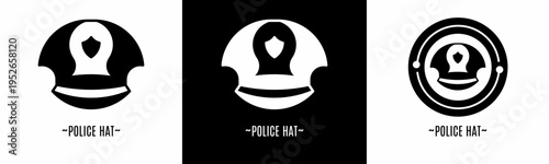 Police hat logo set. Collection of black and white logos. Stock vector.