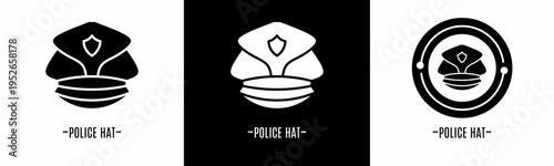 Police hat logo set. Collection of black and white logos. Stock vector.