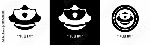 Police hat logo set. Collection of black and white logos. Stock vector.