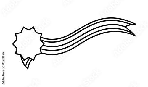 Hand drawn starburst with flowing ribbon elements in black and white