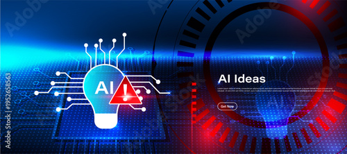 Wrong idea alert concept with warning sign and light bulb icon. Creative thinking error symbol for incorrect ideas, risk indication and problem identification in decision making.