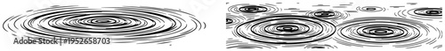Circular water ripples and concentric waves on a liquid surface in hand drawn etching style