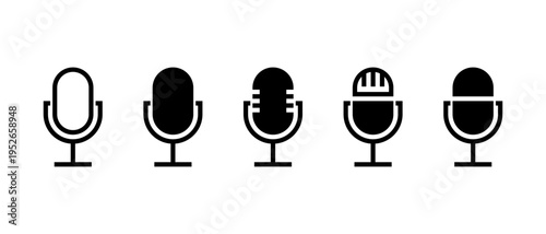 Microphone podcast icon set. Audio recording symbol. Sound studio sign