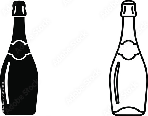 Champagne Bottle Silhouette Icon Set Vector