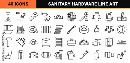 Professional Plumbing and Hydraulic System Monoline Outline Symbols for Technical Schematics and Residential Maintenance Interface Design