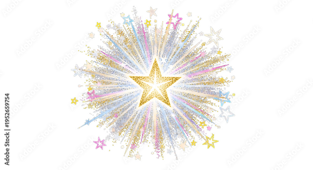 Obraz premium A vibrant starburst in the style of abstract expressionism on transparent background