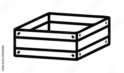 Simple outline drawing of an empty wooden crate or box