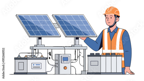 Solar Energy Technician: An expert technician examines a solar panel system, signifying the dedication to a sustainable future.