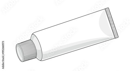 Simple illustration of a white tube for cream, ointment, or cosmetic products with a textured grey cap isolated on a white background.