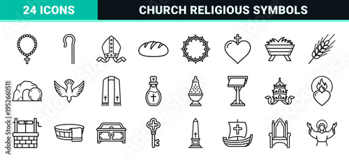 Christian Religious Symbols and Liturgical Elements Neo-Line Art Set for Spiritual Branding and Church Communication Materials