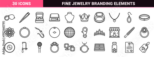 Luxury Gemstone and Fine Jewelry Monoline Outlines for High-End Branding and Gemology Technical Schematics