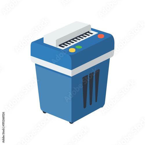 blue paper shredder with colorful buttons