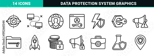 Cyber Security and Digital Protection Monoline Symbols for Network Privacy Encryption and System Authorization Infrastructure Interface