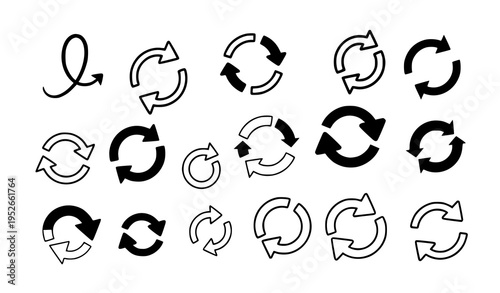 Creative refresh and reload arrow icons vector with dynamic styles isolated on white background