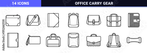 Business Briefcase and Professional Luggage Symbols in Minimalist Technical Monoline Style for Corporate Identity and Web Navigation