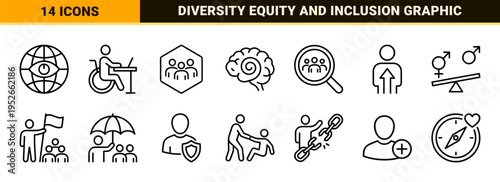 Corporate Social Responsibility and Diversity Equity Inclusion Technical Monoline Symbols for Ethical Business Practices and Human Rights Standards