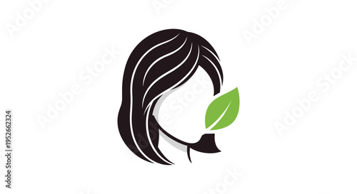 Stylized Woman's Hair With Green Leaf Icon