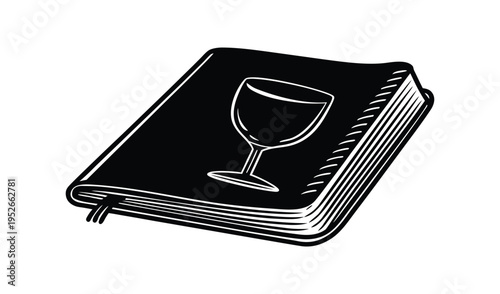 Hand drawn illustration of a wine tasting journal with a glass icon