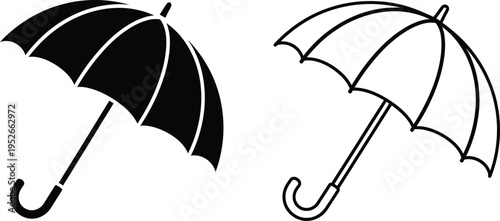 Umbrella Icon Set Solid and Outline Vector Design Vector