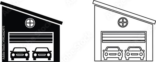 Two Car Garage Icons Set Vector