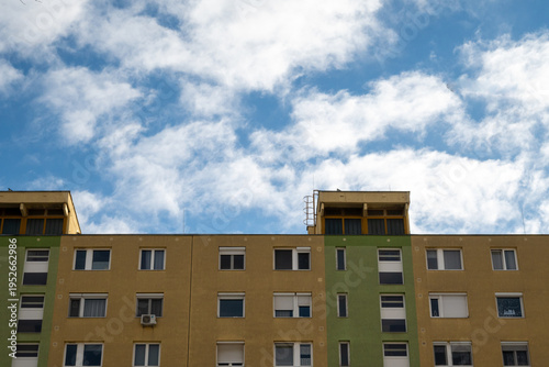 Residential panel building under blue sky