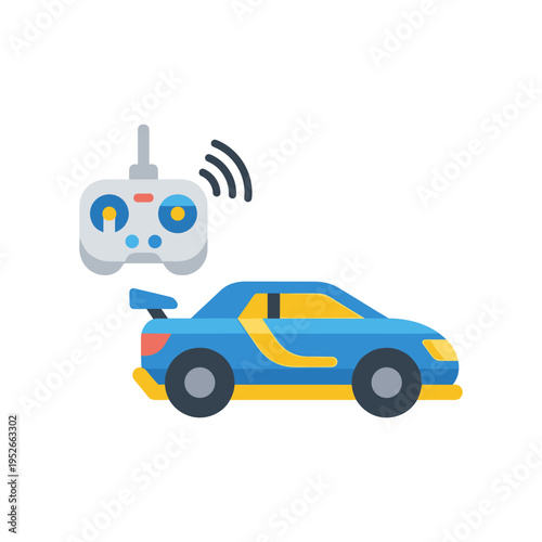 Remote control blue toy car with yellow accents
