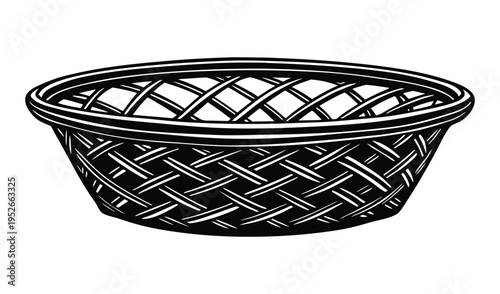 Hand drawn illustration of an empty woven basket on a white background