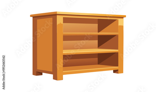 Simple wooden bookshelf with three shelves on a white background